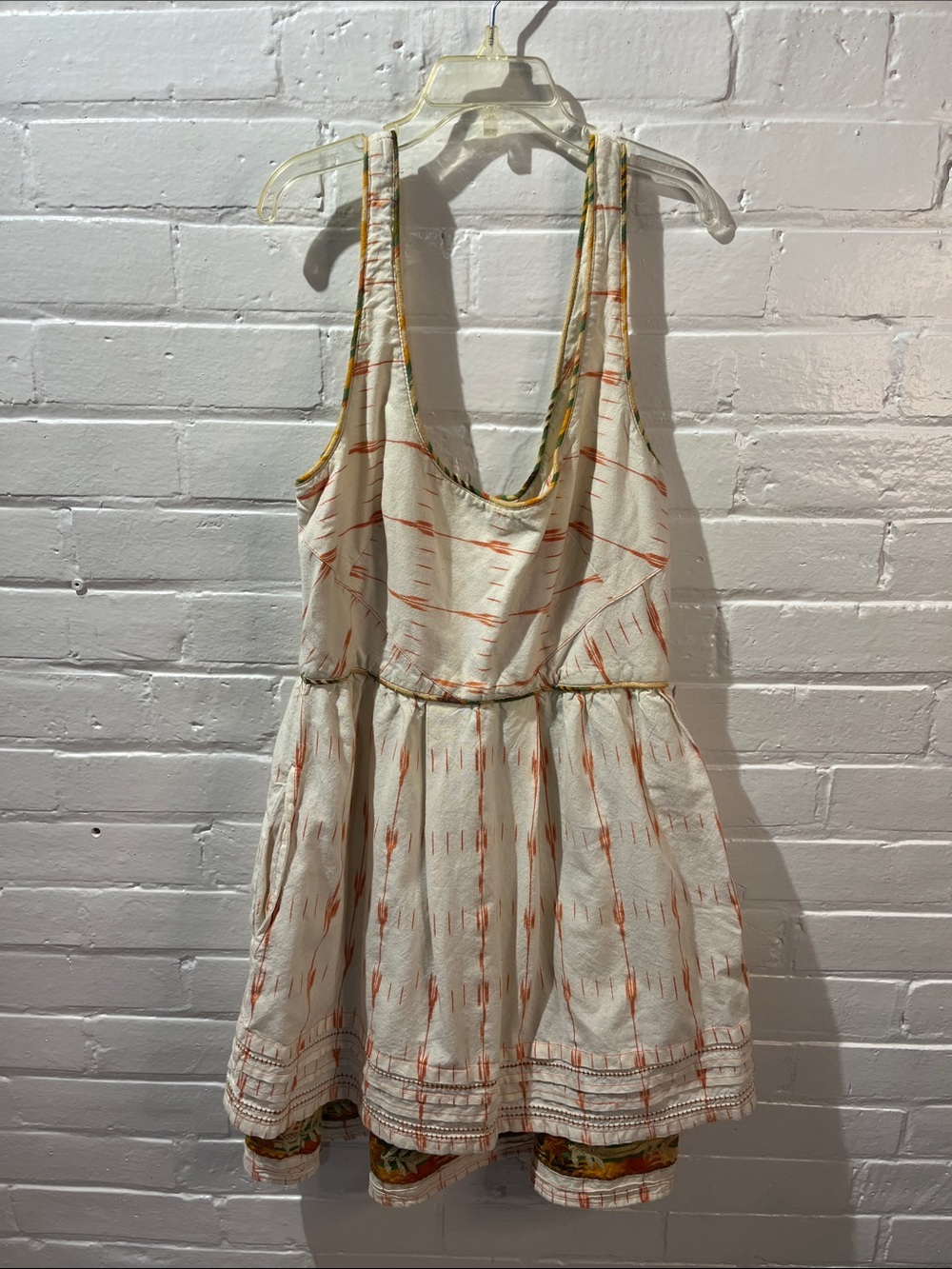 Free People Ivory Tank Dress with Orange & Green Trim